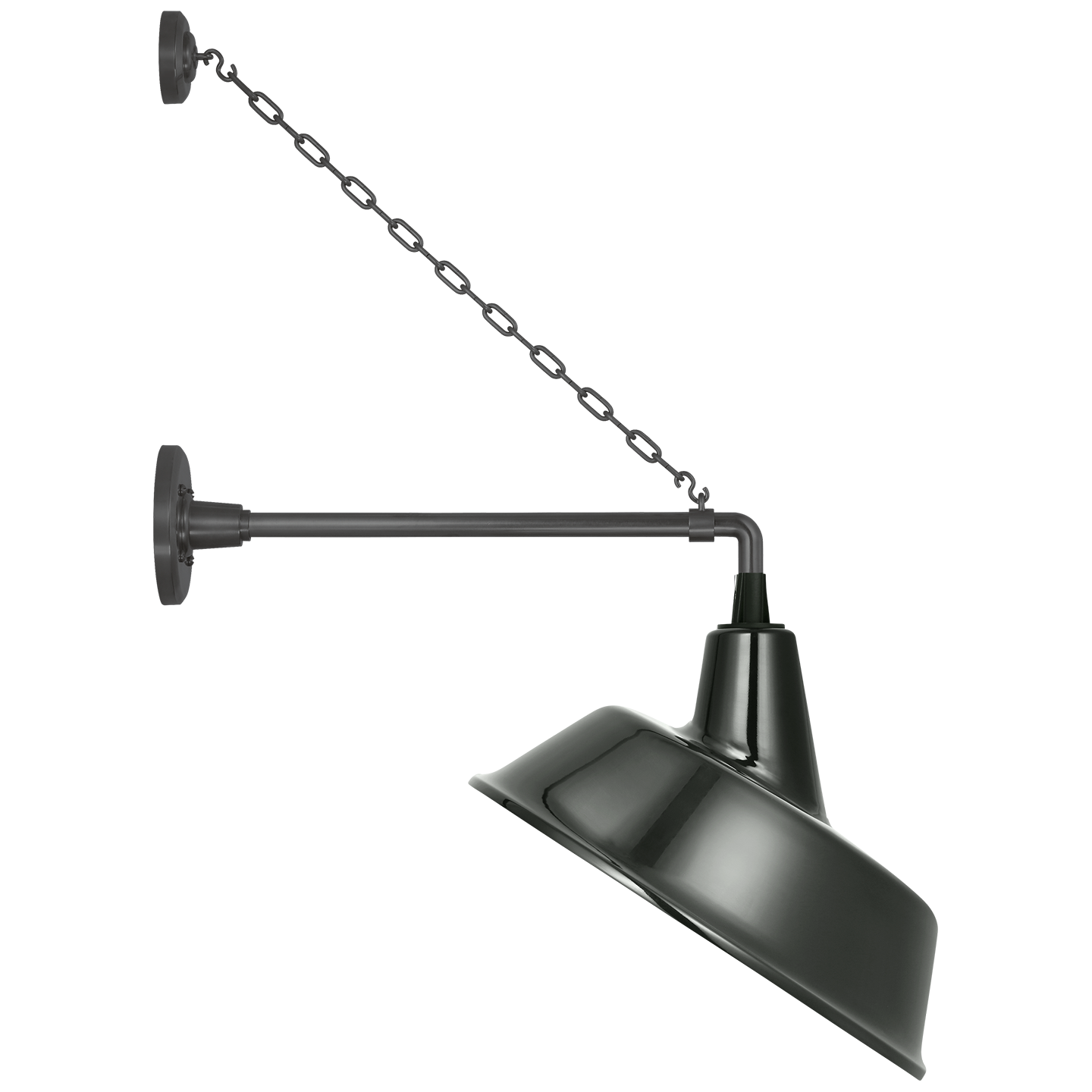 Academy 17.5" Anchored Mack Barn Light | Matte Black | 16 | 16" Green Tilted Bowers Shade