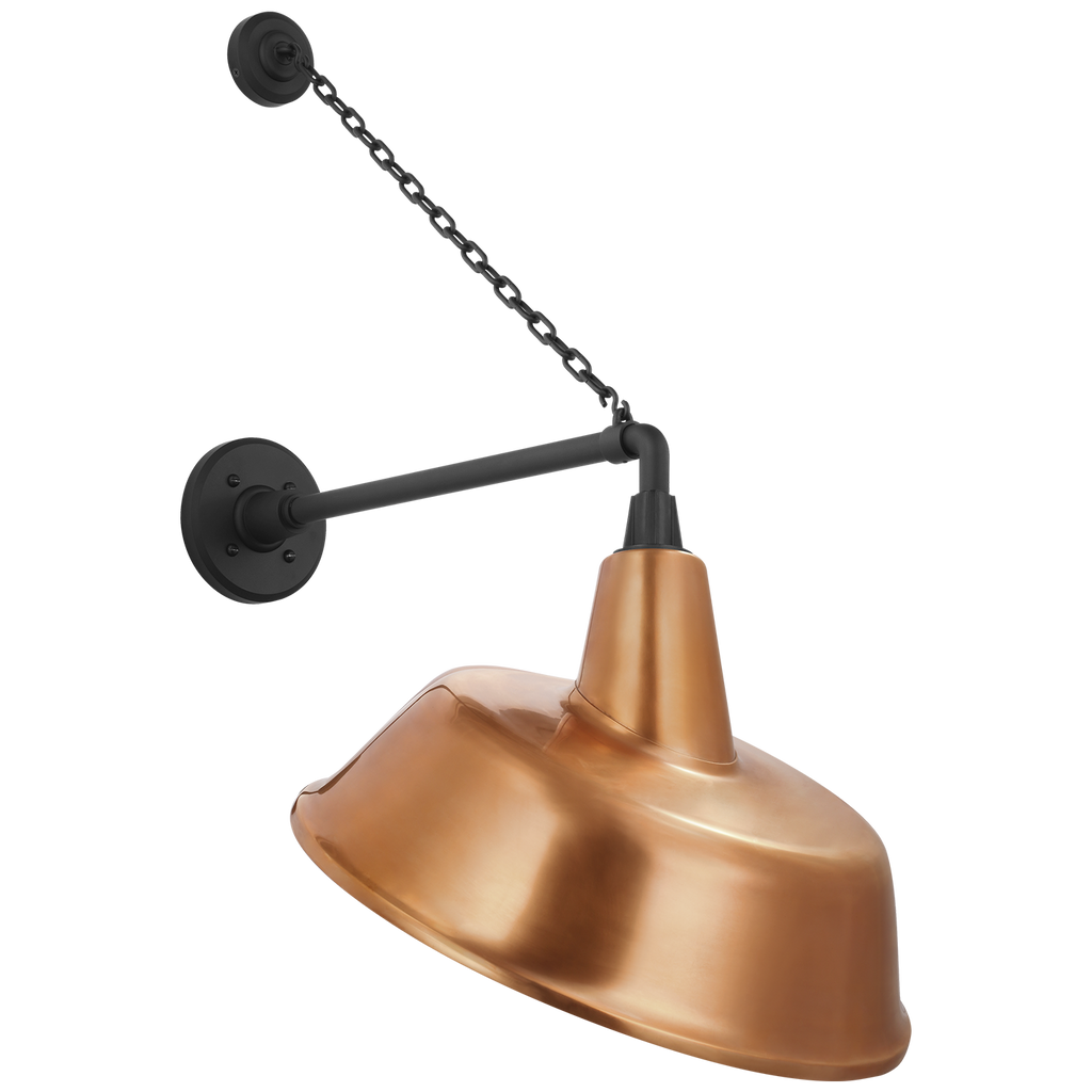 Academy 17.5" Anchored Mack Barn Light | Matte Black | 16 | 16" Soft Copper Tilted Bowers Shade