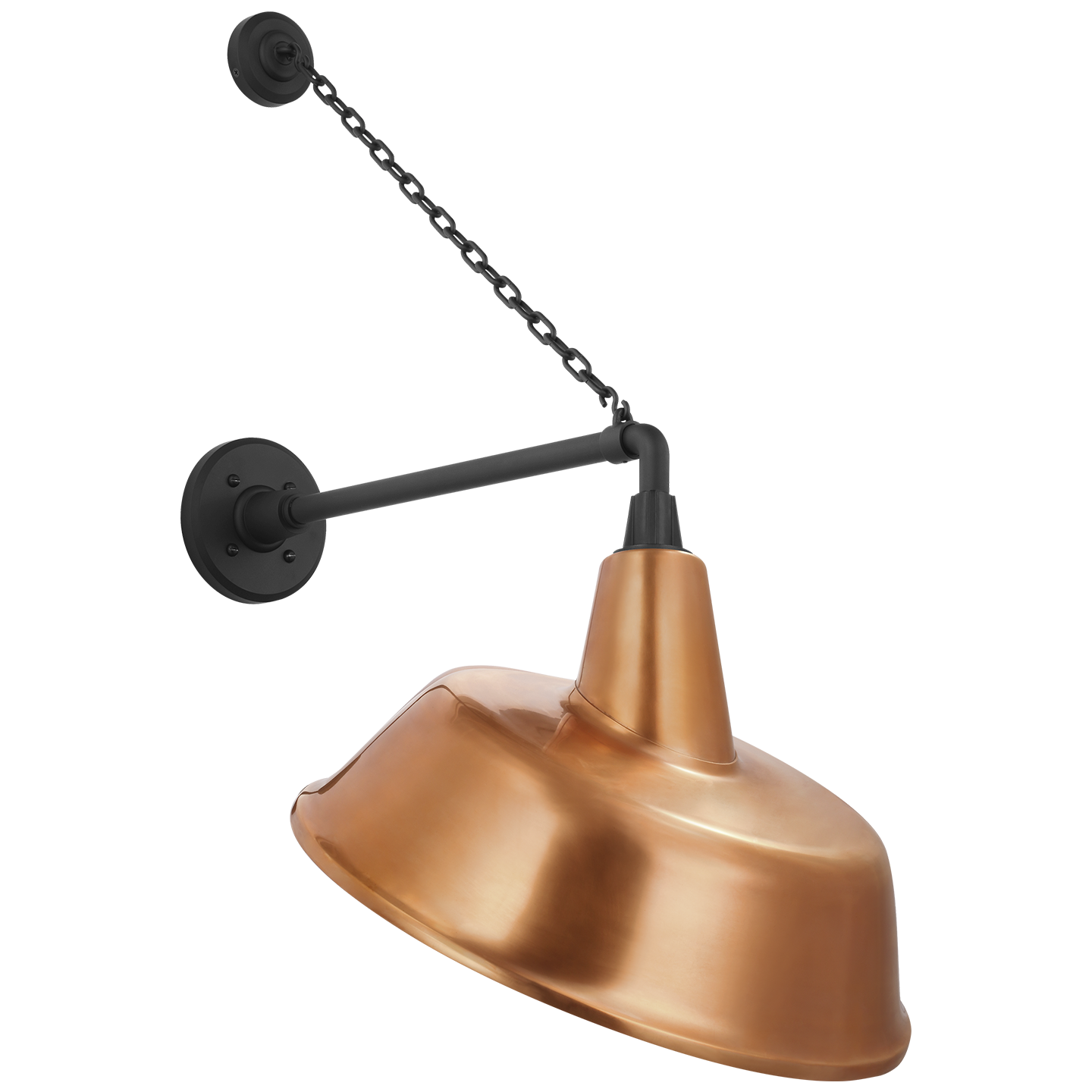 Academy 17.5" Anchored Mack Barn Light | Matte Black | 16 | 16" Soft Copper Tilted Bowers Shade