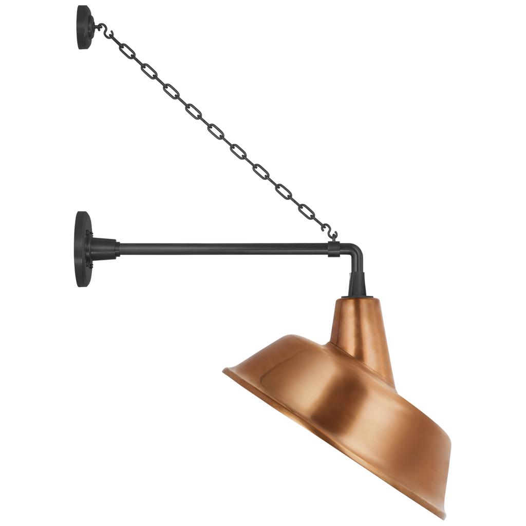 Academy 17.5" Anchored Mack Barn Light | Matte Black | 16 | 16" Soft Copper Tilted Bowers Shade