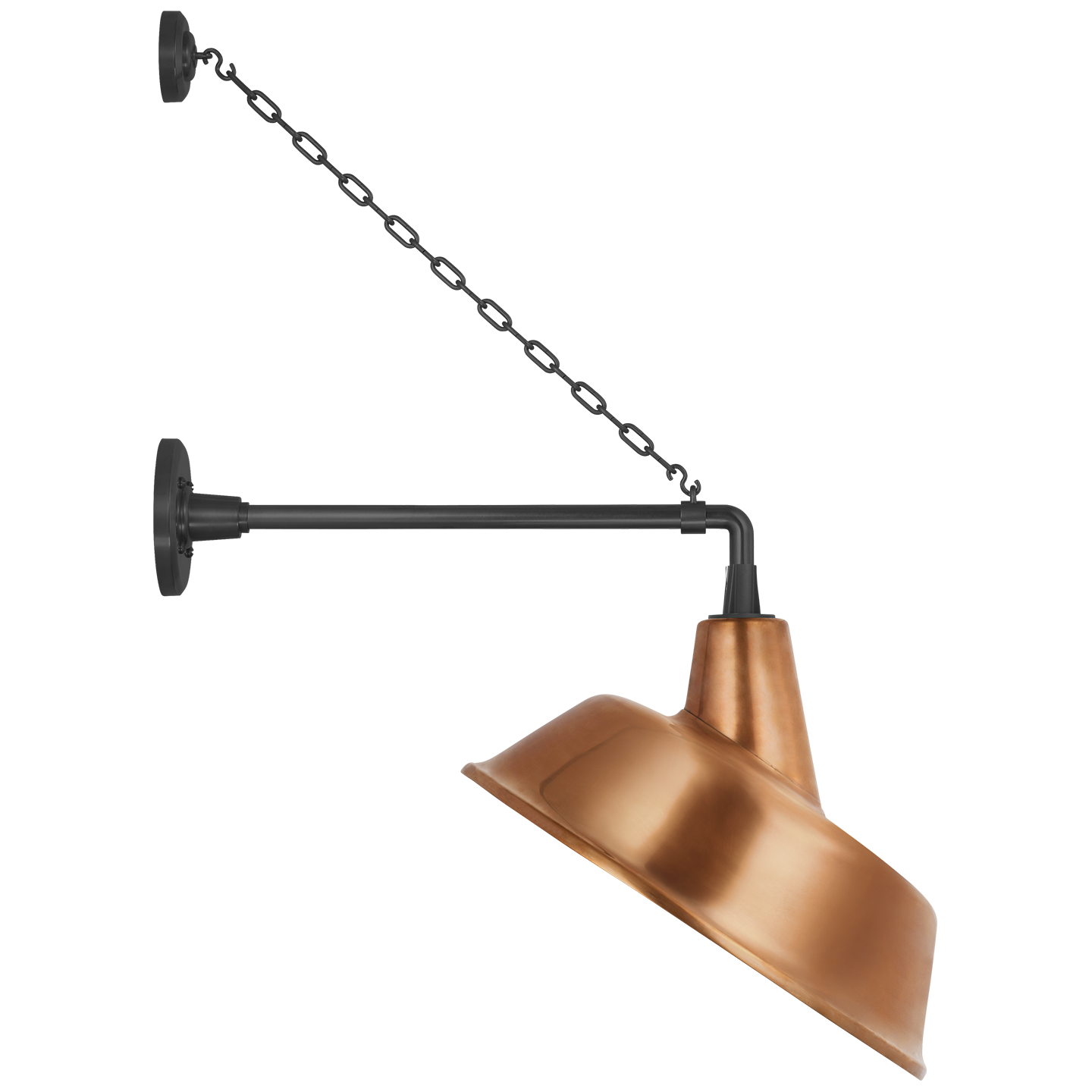 Academy 17.5" Anchored Mack Barn Light | Matte Black | 16 | 16" Soft Copper Tilted Bowers Shade