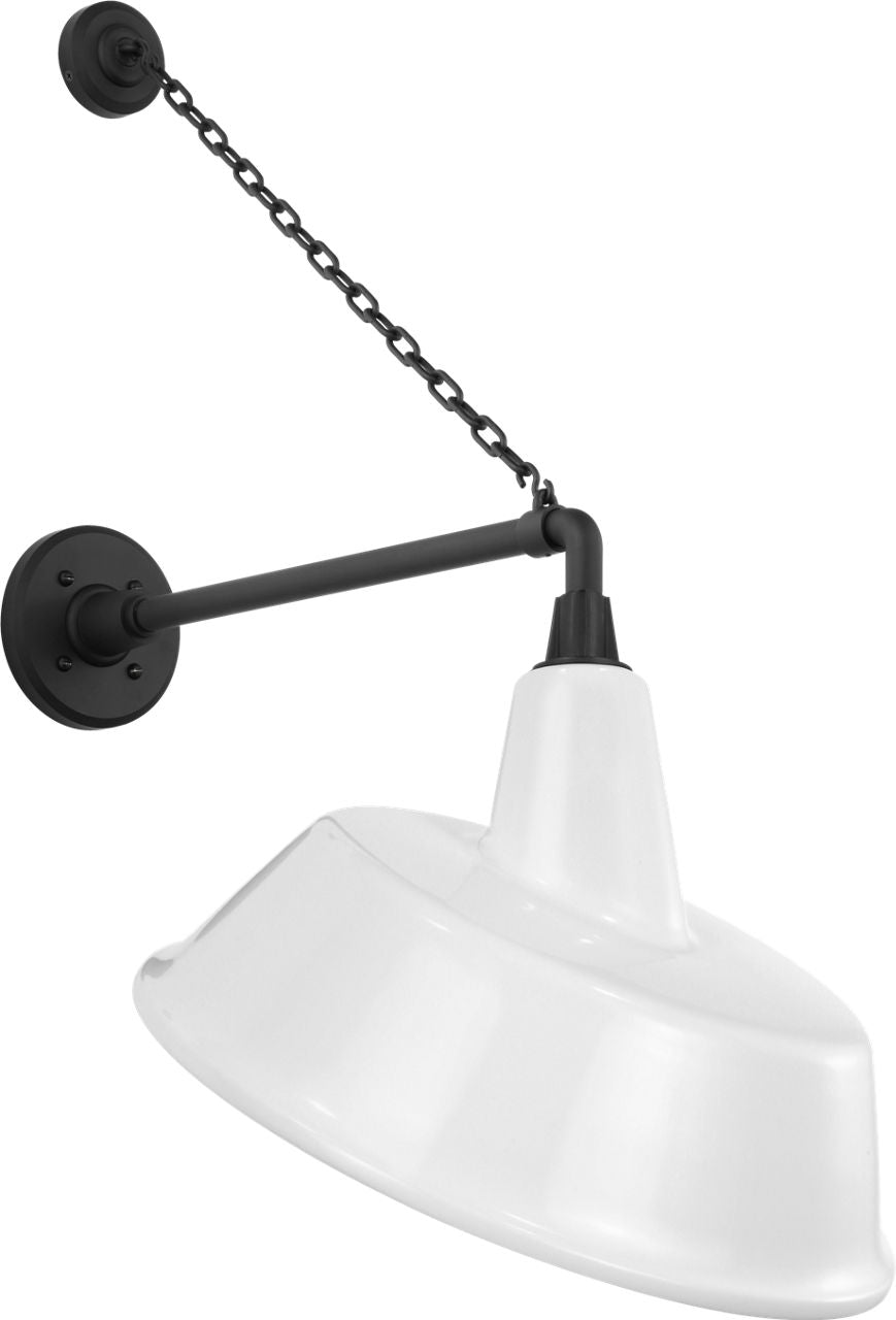 Academy 17.5" Anchored Mack Barn Light | Matte Black | 16 | 16" White Tilted Bowers Shade