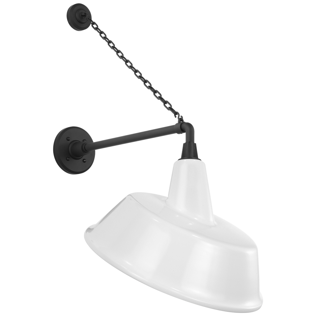 Academy 17.5" Anchored Mack Barn Light | Matte Black | 16 | 16" White Tilted Bowers Shade