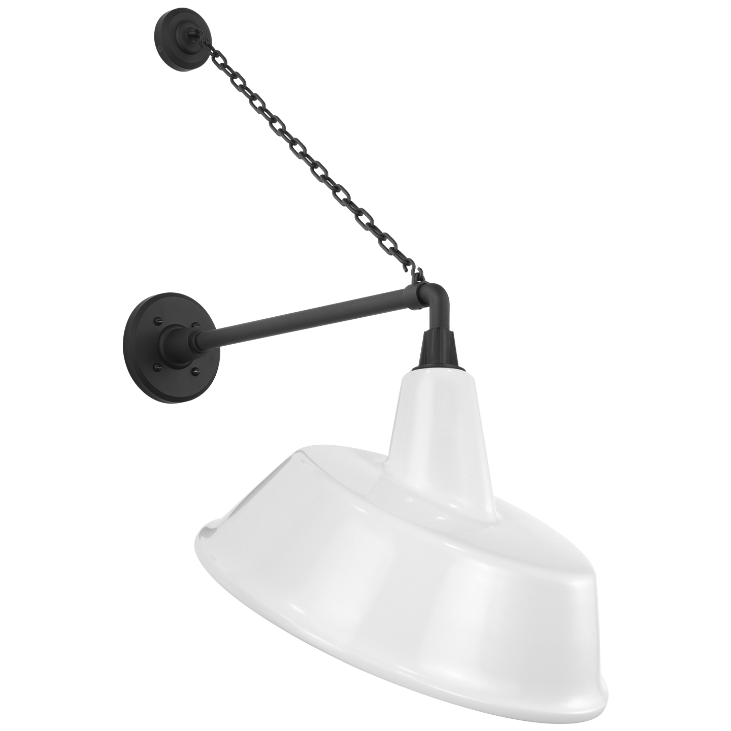 Academy 17.5" Anchored Mack Barn Light | Matte Black | 16 | 16" White Tilted Bowers Shade