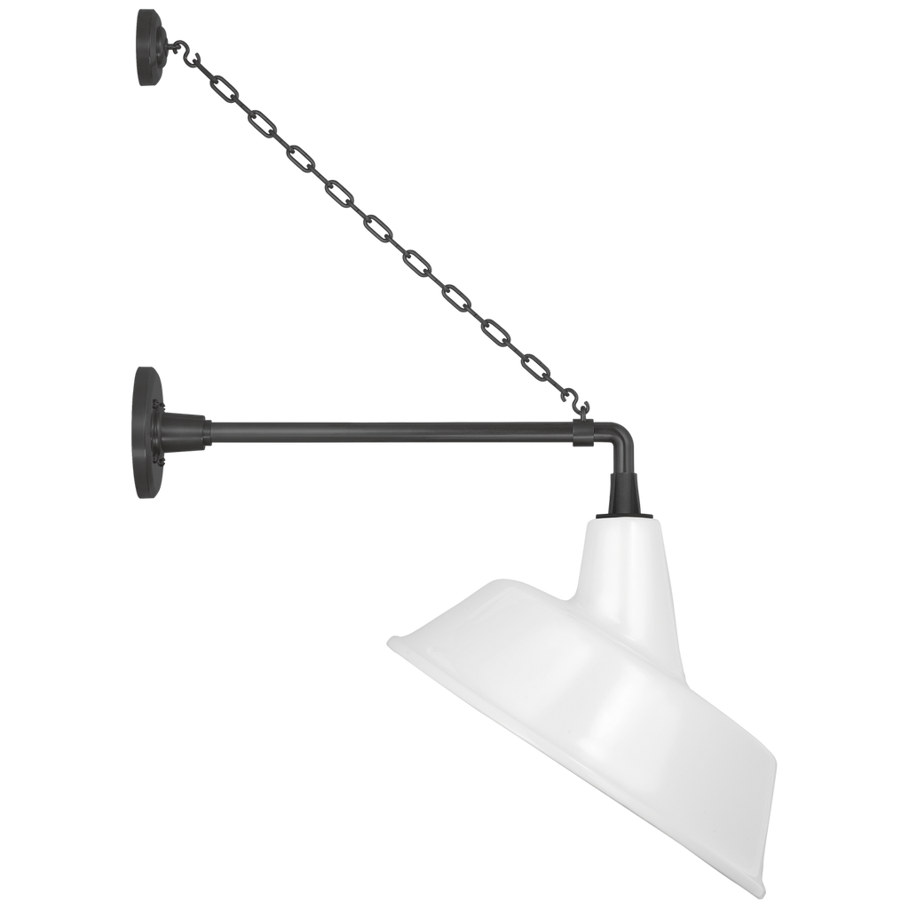 Academy 17.5" Anchored Mack Barn Light | Matte Black | 16 | 16" White Tilted Bowers Shade