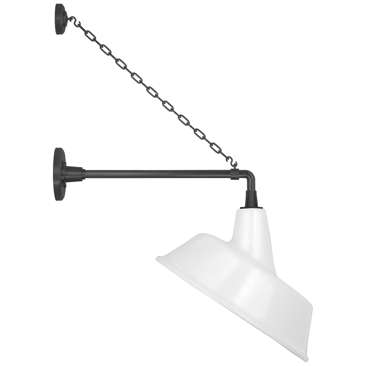 Academy 17.5" Anchored Mack Barn Light | Matte Black | 16 | 16" White Tilted Bowers Shade