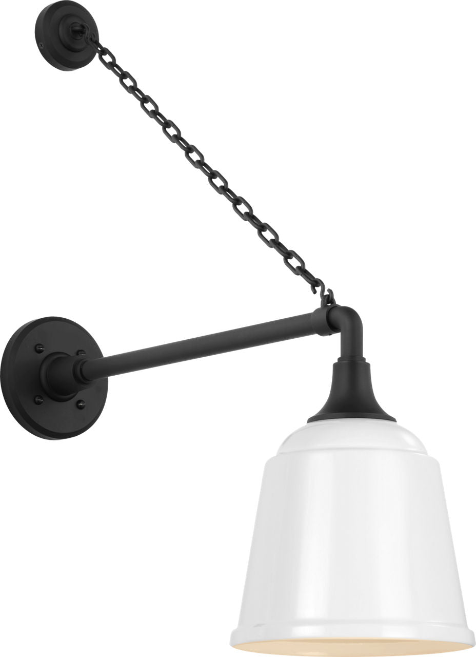 Academy 17.5" Anchored Mack Barn Light | Matte Black | 8 | 8" White Rockhouse Shade
