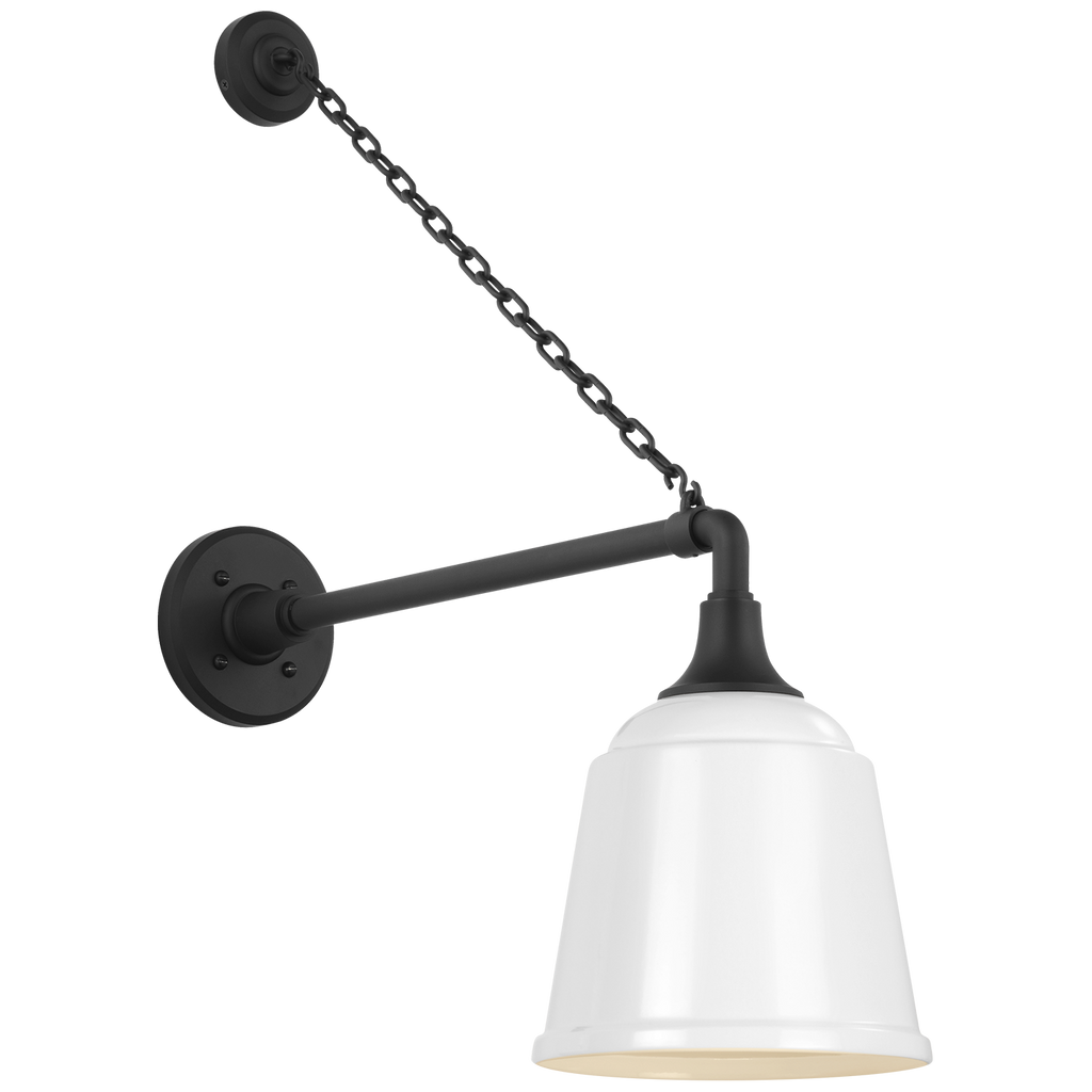 Academy 17.5" Anchored Mack Barn Light | Matte Black | 8 | 8" White Rockhouse Shade