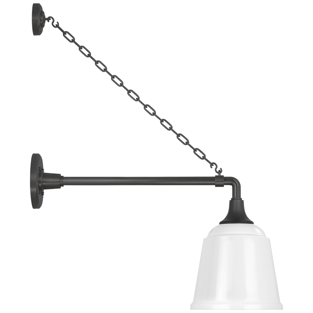 Academy 17.5" Anchored Mack Barn Light | Matte Black | 8 | 8" White Rockhouse Shade
