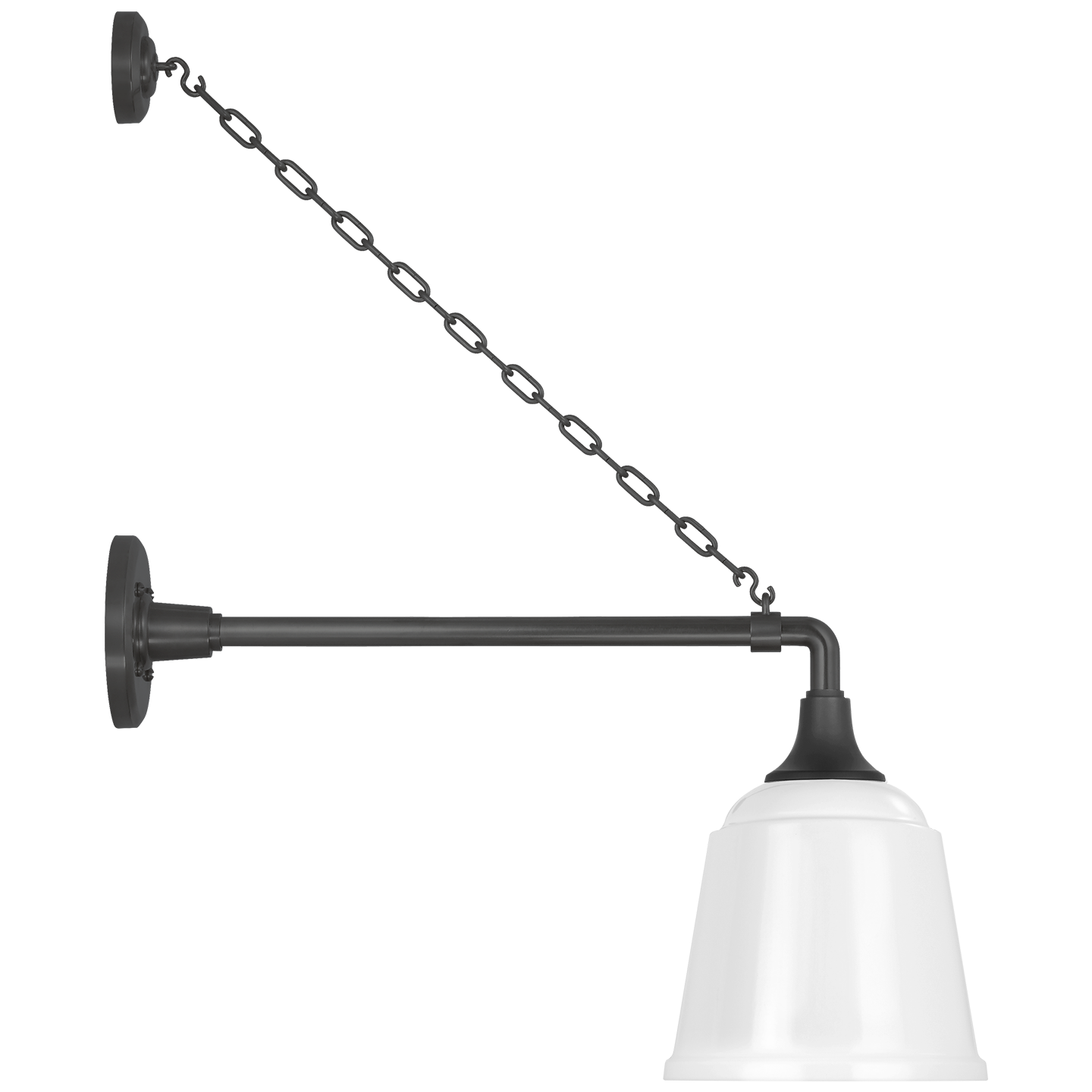Academy 17.5" Anchored Mack Barn Light | Matte Black | 8 | 8" White Rockhouse Shade