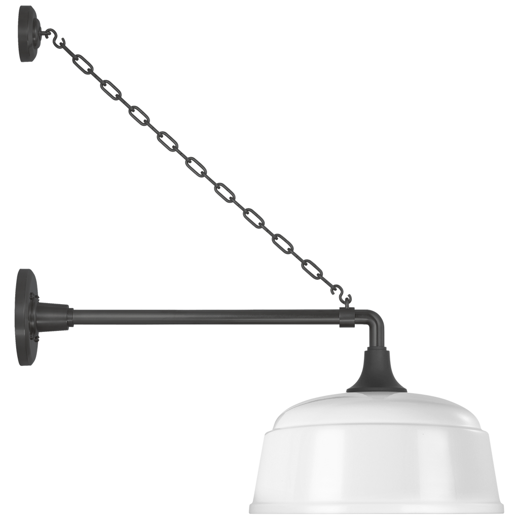 Academy 17.5" Anchored Mack Barn Light | Matte Black | 12.5 | 12.5" White Rockhouse Shade