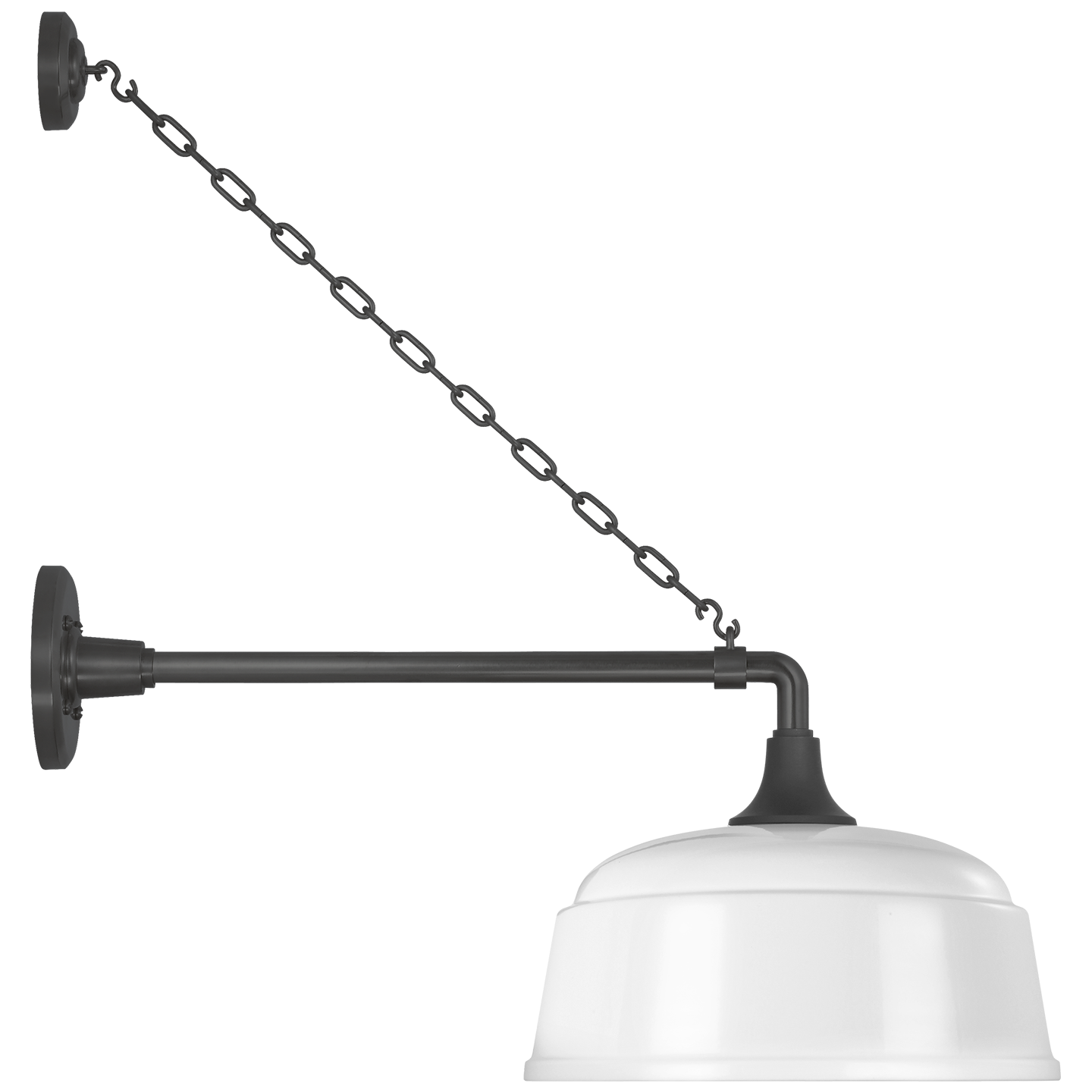 Academy 17.5" Anchored Mack Barn Light | Matte Black | 12.5 | 12.5" White Rockhouse Shade