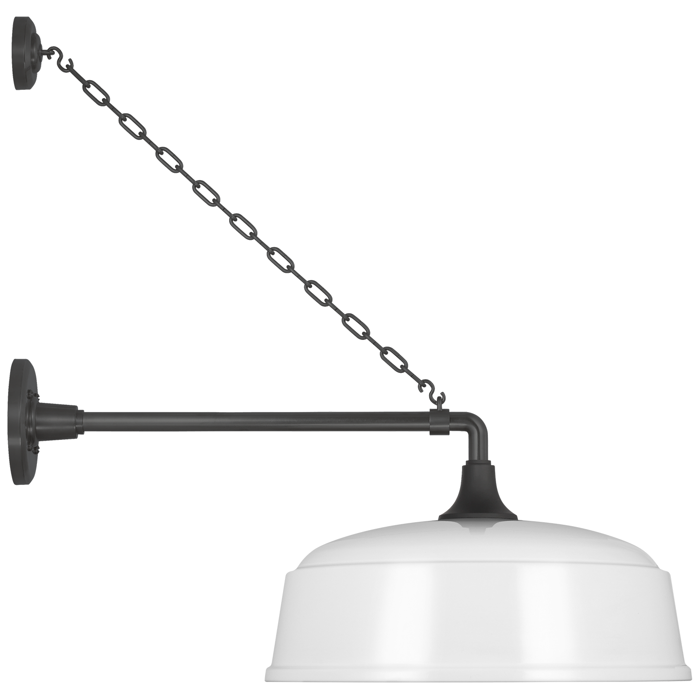 Academy 17.5" Anchored Mack Barn Light | Matte Black | 16 | 16" White Rockhouse Shade