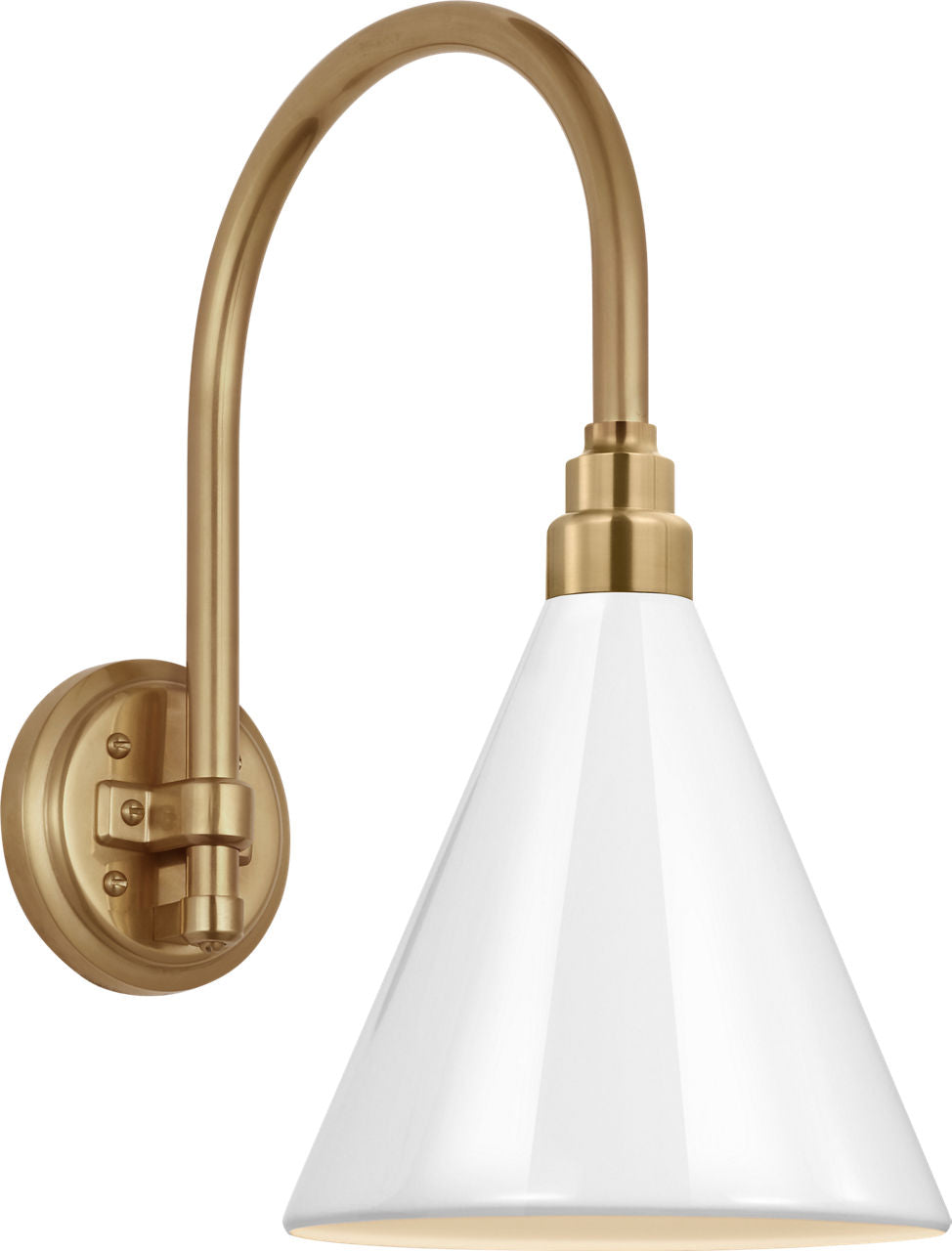 Academy 11" Arched Mack Barn Light | Hand-Rubbed Antique Brass | 9 | 9" White Conical Savannah Shade