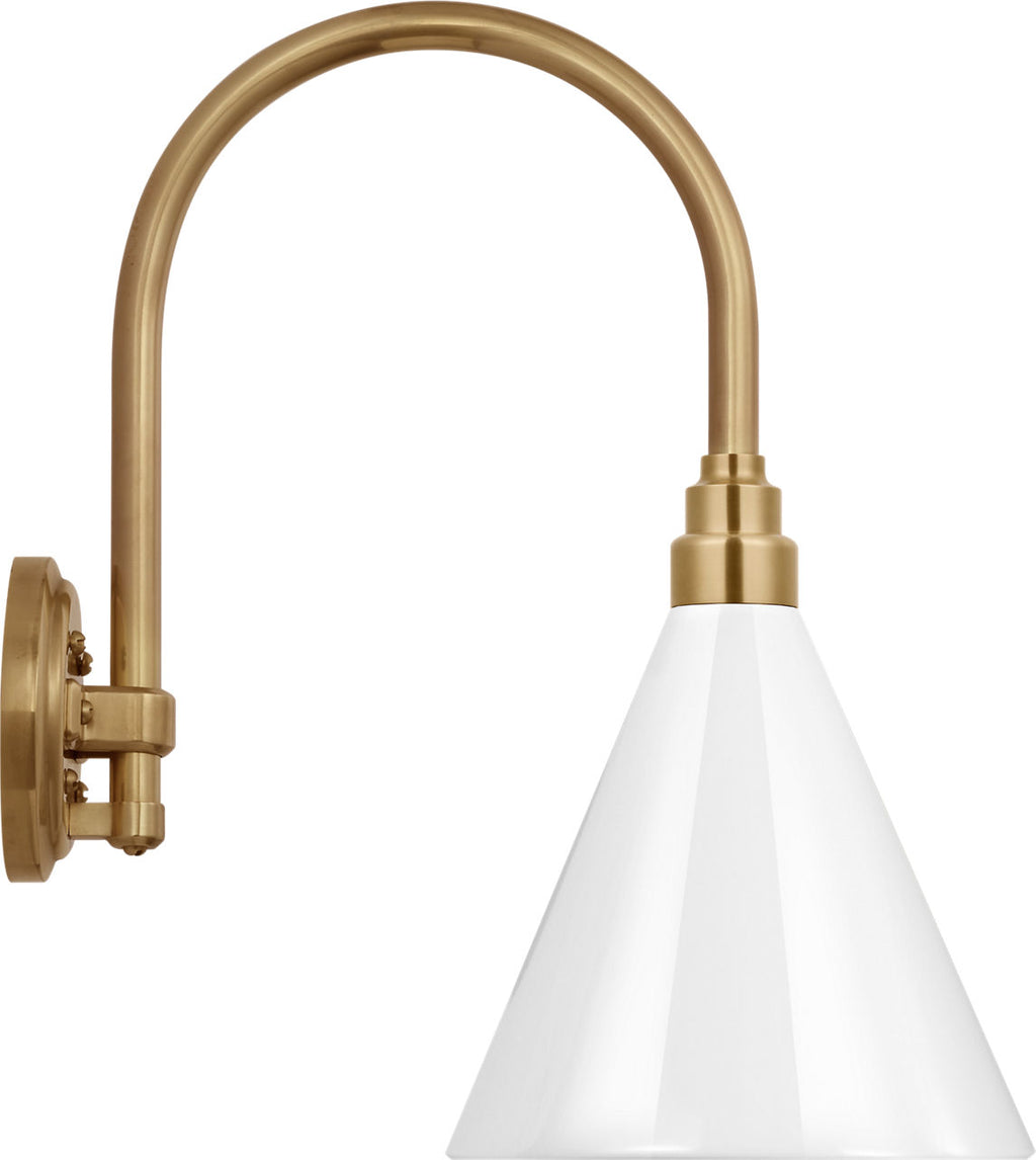 Academy 11" Arched Mack Barn Light | Hand-Rubbed Antique Brass | 9 | 9" White Conical Savannah Shade