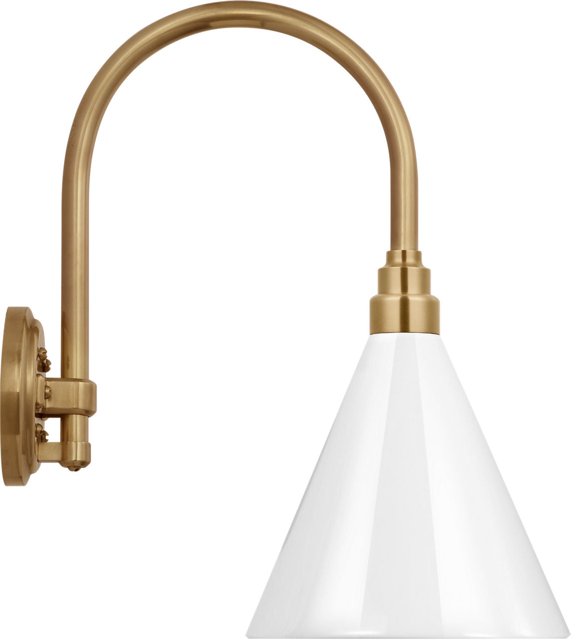 Academy 11" Arched Mack Barn Light | Hand-Rubbed Antique Brass | 9 | 9" White Conical Savannah Shade