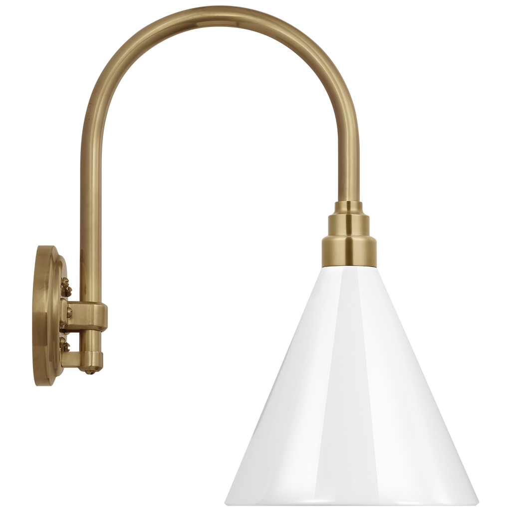Academy 11" Arched Mack Barn Light | Hand-Rubbed Antique Brass | 9 | 9" White Conical Savannah Shade