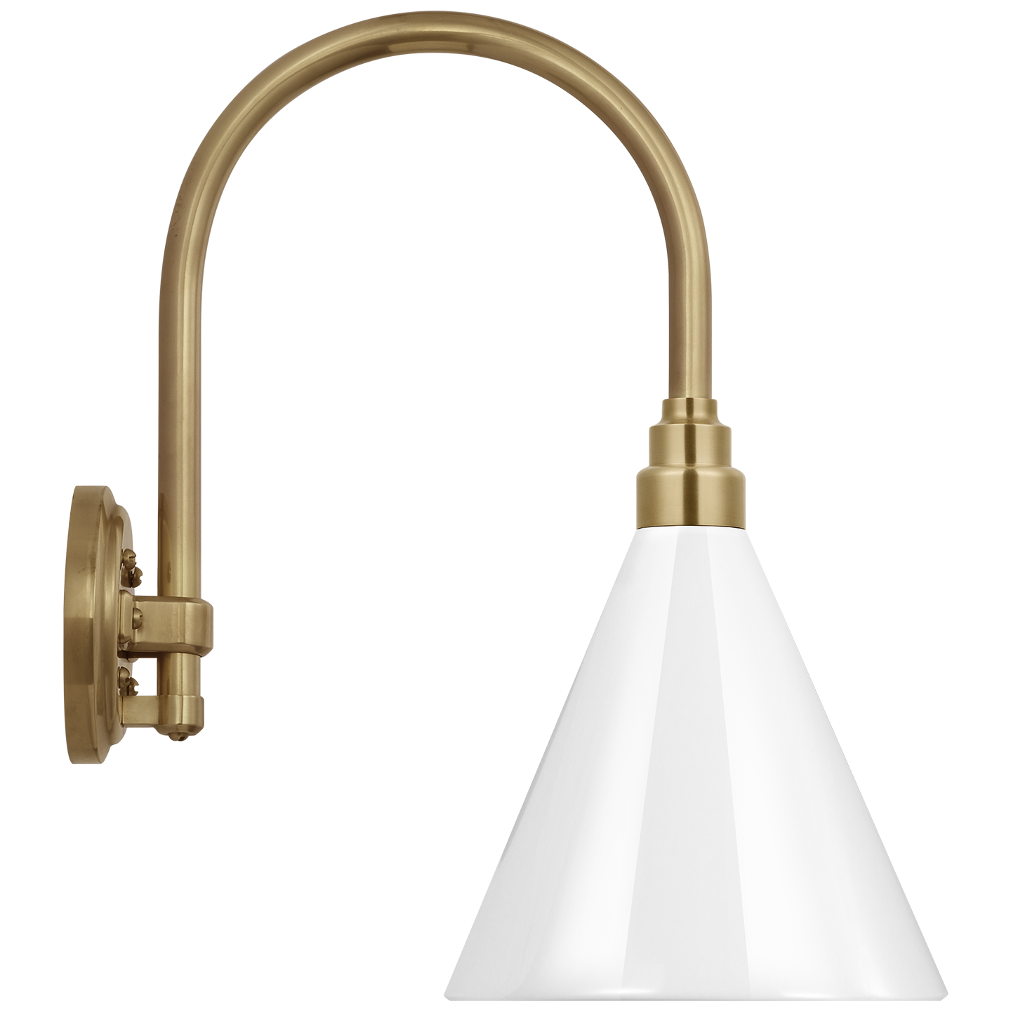 Academy 11" Arched Mack Barn Light | Hand-Rubbed Antique Brass | 9 | 9" White Conical Savannah Shade