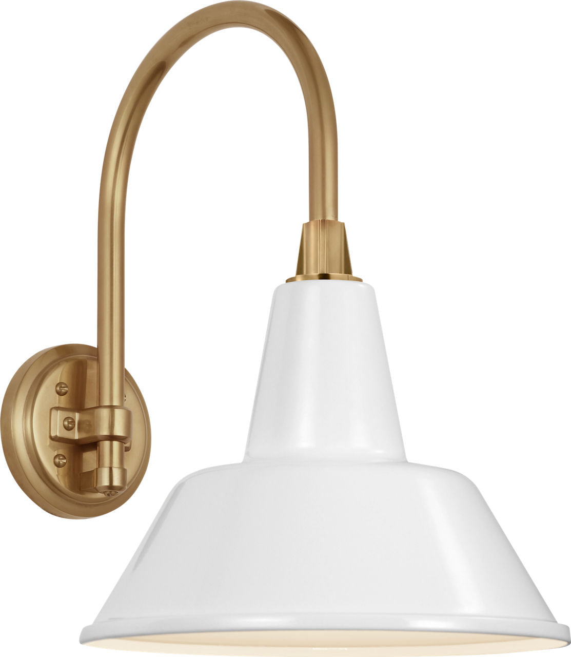 Academy 11" Arched Mack Barn Light | Hand-Rubbed Antique Brass | 12.5 | 12.5" White Bowers Shade