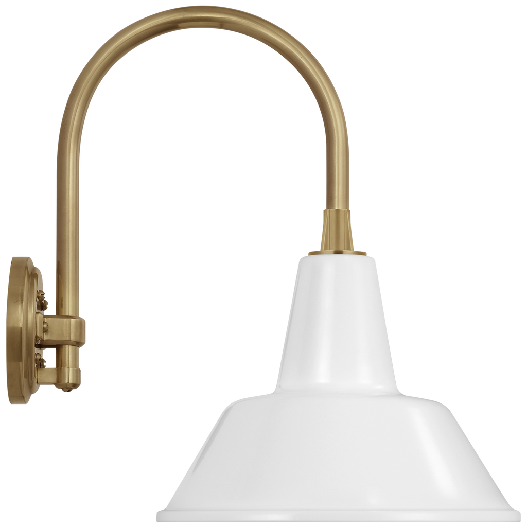 Academy 11" Arched Mack Barn Light | Hand-Rubbed Antique Brass | 12.5 | 12.5" White Bowers Shade