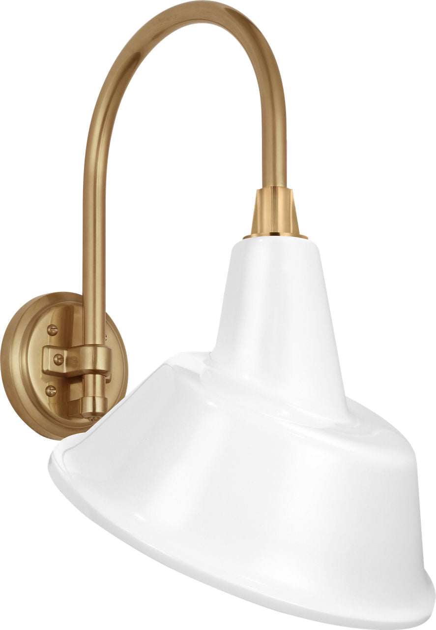 Academy 11" Arched Mack Barn Light | Hand-Rubbed Antique Brass | 12.5 | 12.5" White Tilted Tilted Bowers Shade