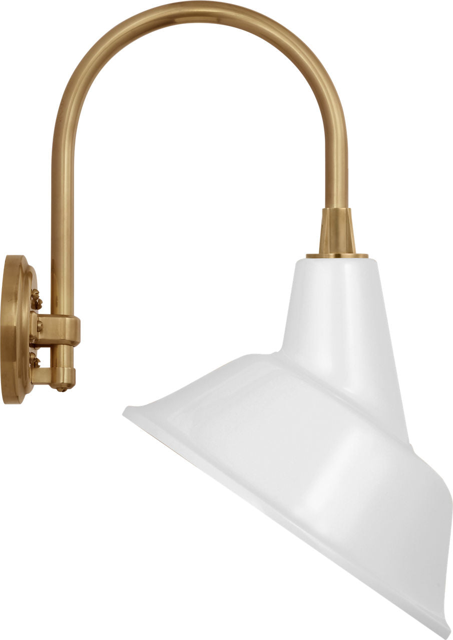 Academy 11" Arched Mack Barn Light | Hand-Rubbed Antique Brass | 12.5 | 12.5" White Tilted Tilted Bowers Shade