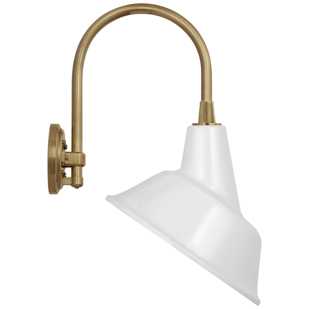 Academy 11" Arched Mack Barn Light | Hand-Rubbed Antique Brass | 12.5 | 12.5" White Tilted Tilted Bowers Shade