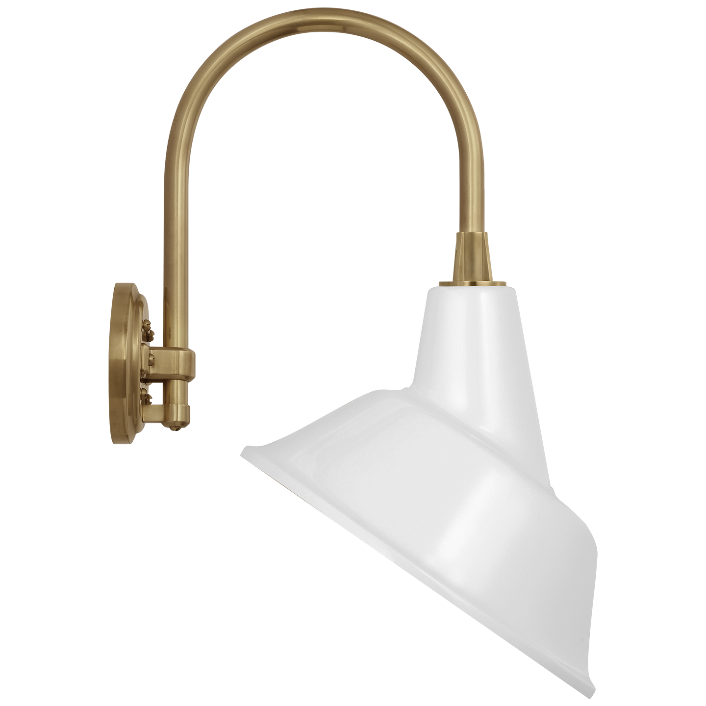 Academy 11" Arched Mack Barn Light | Hand-Rubbed Antique Brass | 12.5 | 12.5" White Tilted Tilted Bowers Shade
