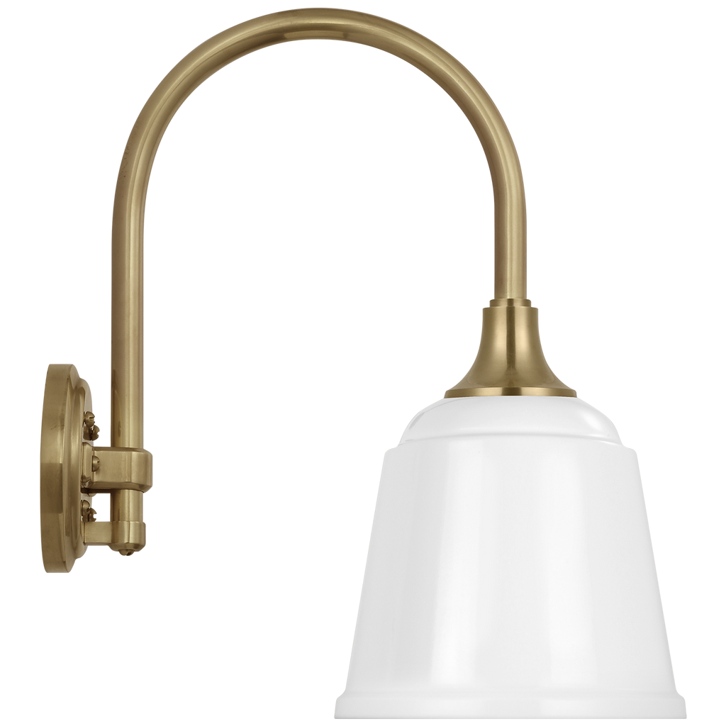 Academy 11" Arched Mack Barn Light | Hand-Rubbed Antique Brass | 8 | 8" White Rockhouse Shade