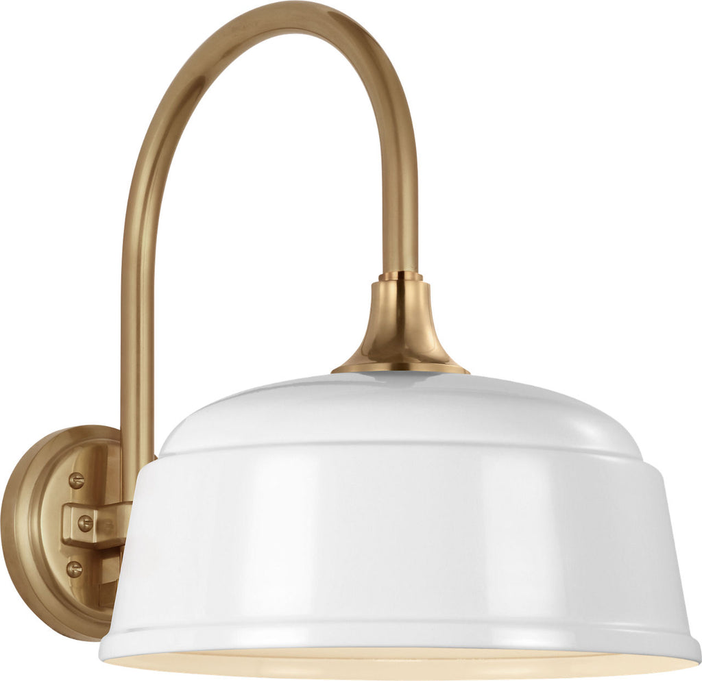 Academy 11" Arched Mack Barn Light | Hand-Rubbed Antique Brass | 12.5 | 12.5" White Rockhouse Shade
