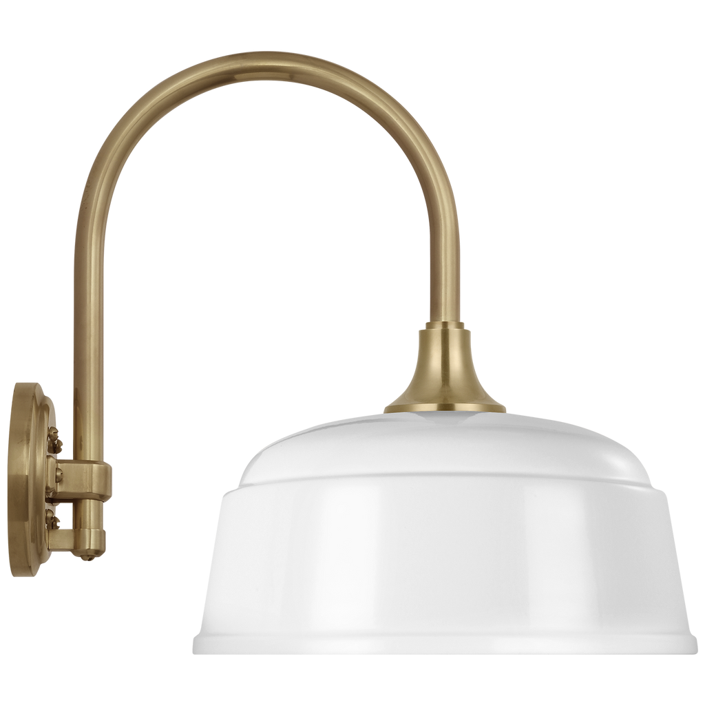 Academy 11" Arched Mack Barn Light | Hand-Rubbed Antique Brass | 12.5 | 12.5" White Rockhouse Shade