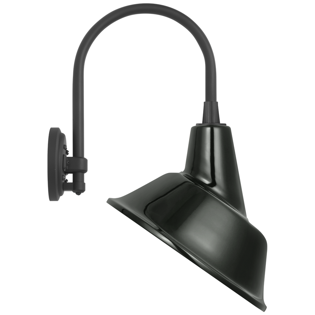Academy 11" Arched Mack Barn Light | Matte Black | 12.5 | 12.5" Green Tilted Bowers Shade