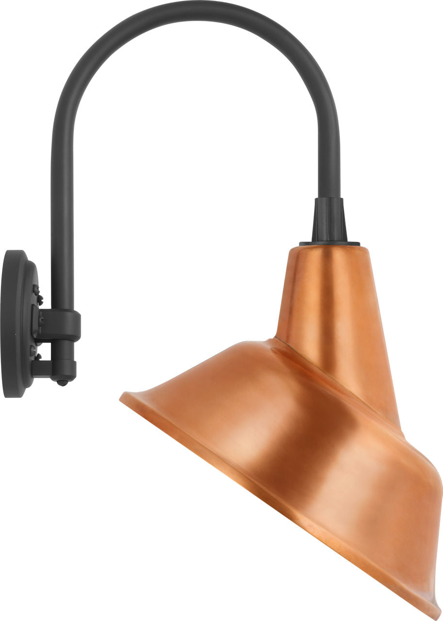Academy 11" Arched Mack Barn Light | Matte Black | 12.5 | 12.5" Soft Copper Tilted Bowers Shade