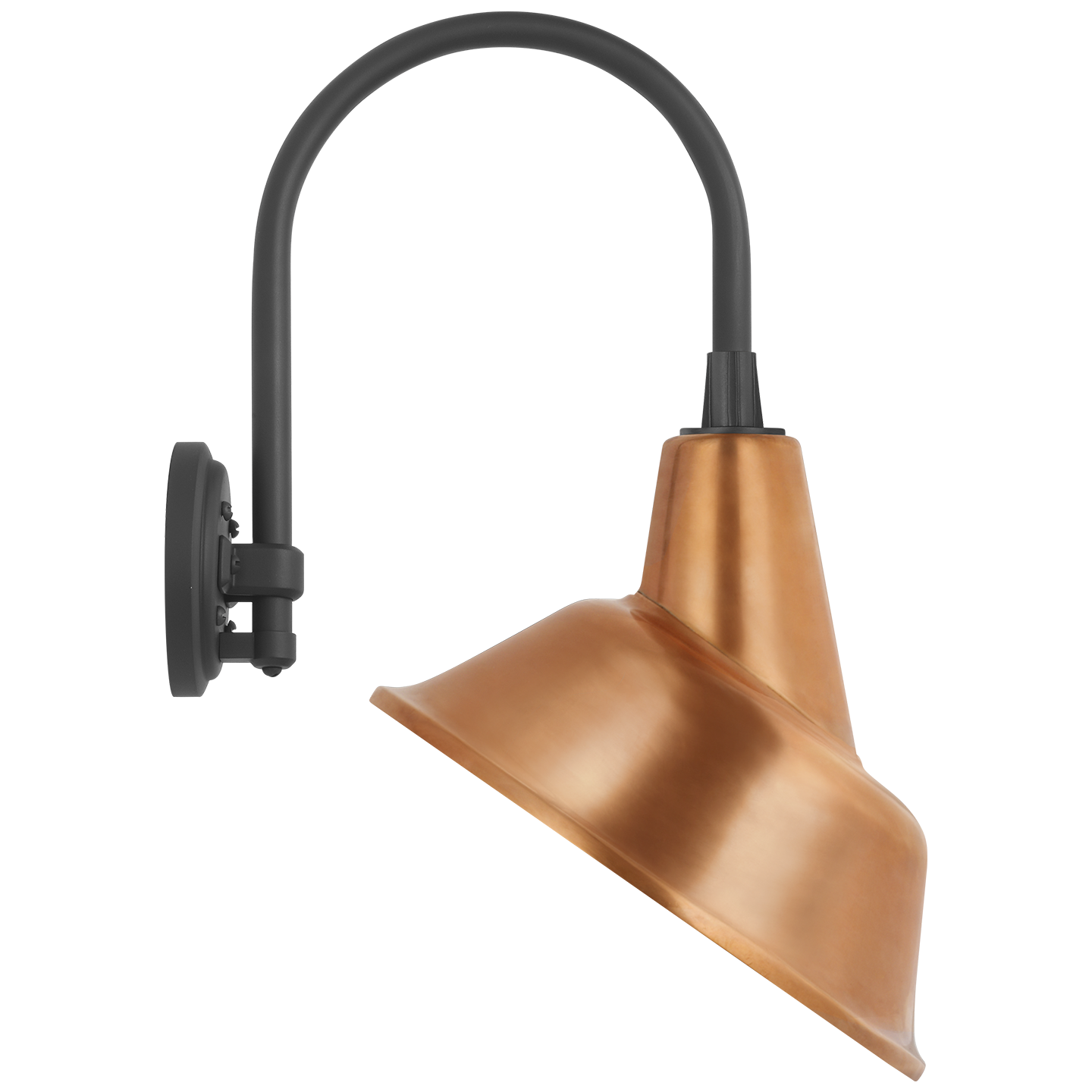 Academy 11" Arched Mack Barn Light | Matte Black | 12.5 | 12.5" Soft Copper Tilted Bowers Shade