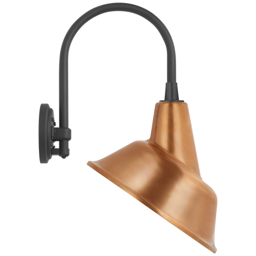 Academy 11" Arched Mack Barn Light | Matte Black | 12.5 | 12.5" Soft Copper Tilted Bowers Shade