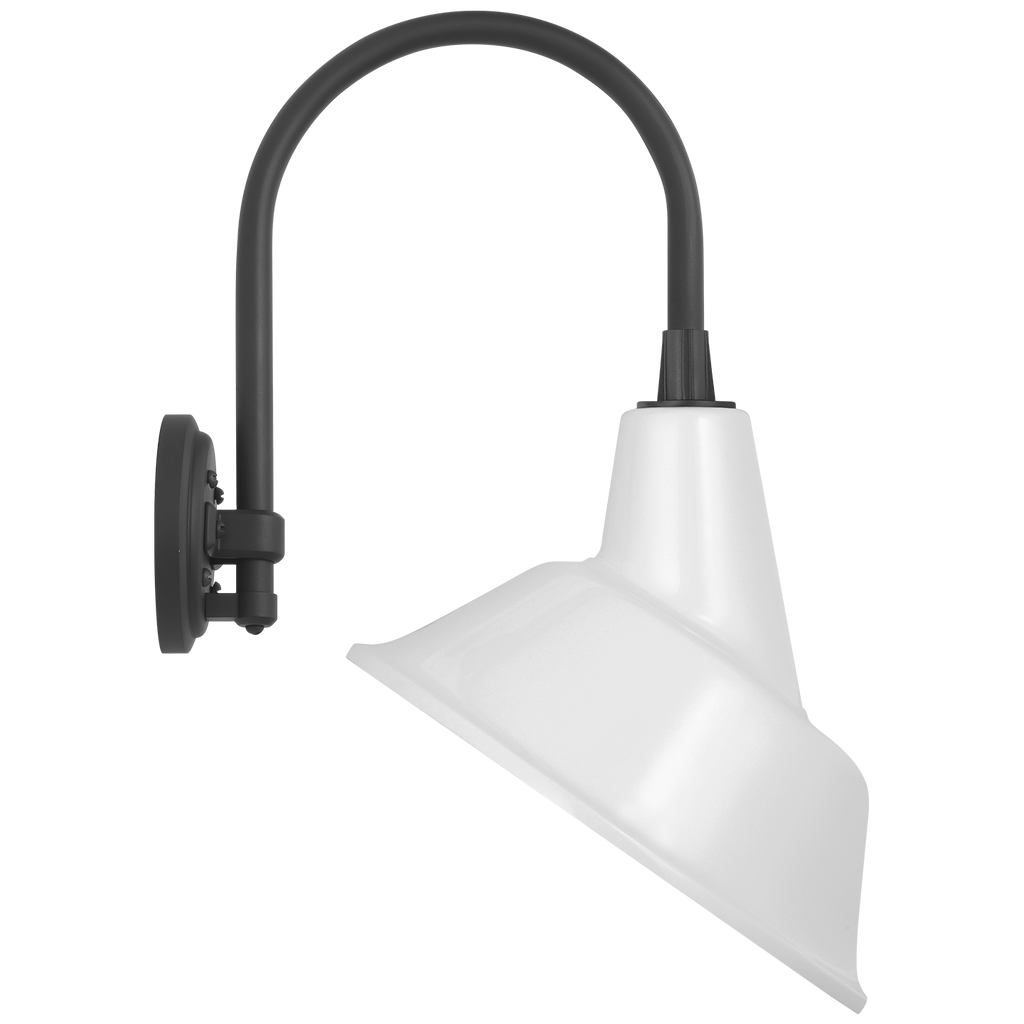 Academy 11" Arched Mack Barn Light | Matte Black | 12.5 | 12.5" White Tilted Bowers Shade