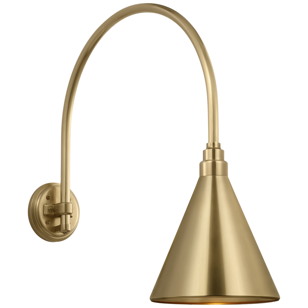Academy 19.5" Arched Mack Barn Light | Hand-Rubbed Antique Brass | 9 | 9" Hand-Rubbed Antique Brass Conical Savannah Shade