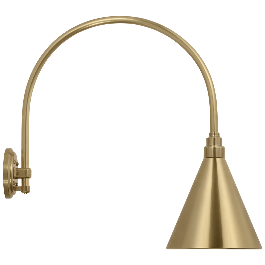 Academy 19.5" Arched Mack Barn Light | Hand-Rubbed Antique Brass | 9 | 9" Hand-Rubbed Antique Brass Conical Savannah Shade
