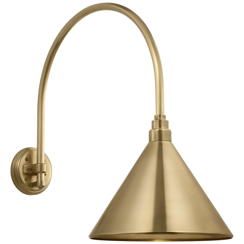 Academy 19.5" Arched Mack Barn Light | Hand-Rubbed Antique Brass | 12.5 | 12.5" Hand-Rubbed Antique Brass Conical Savannah Shade