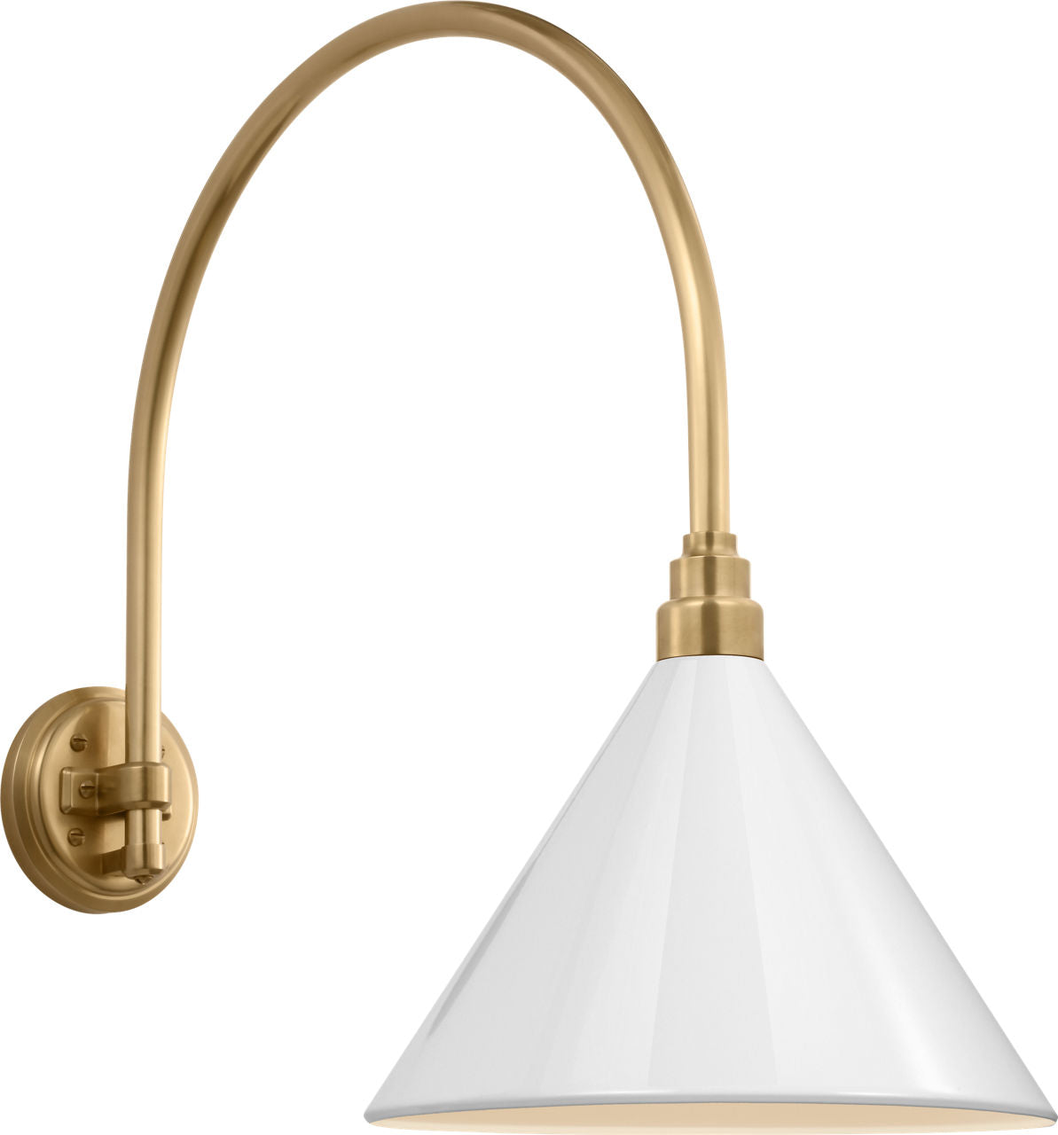 Academy 19.5" Arched Mack Barn Light | Hand-Rubbed Antique Brass | 12.5 | 12.5" White Conical Savannah Shade
