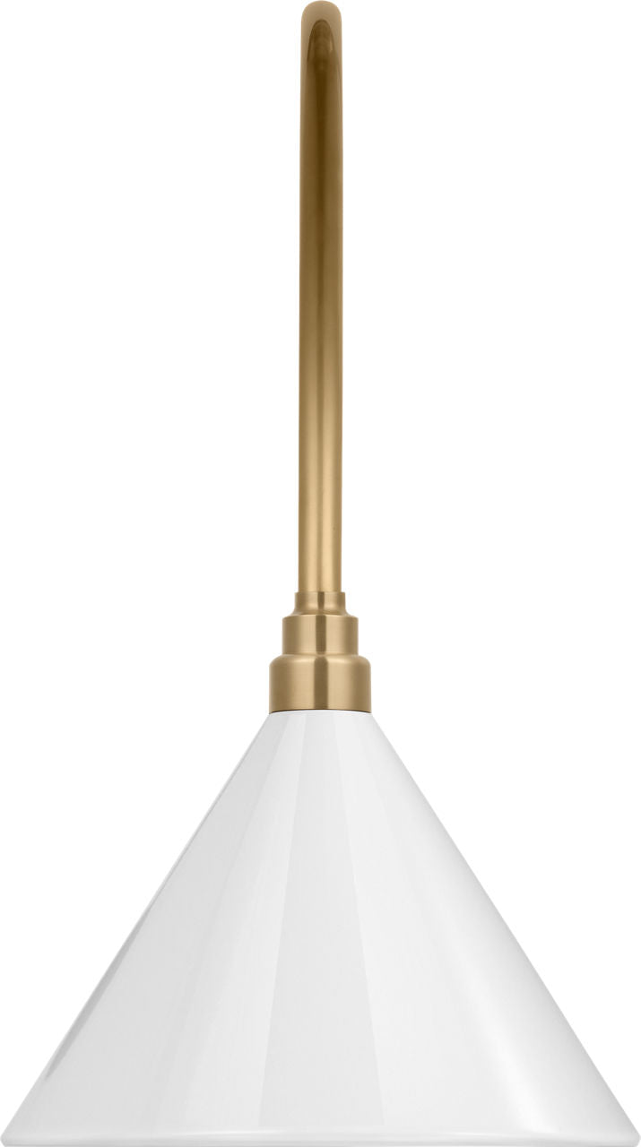 Academy 19.5" Arched Mack Barn Light | Hand-Rubbed Antique Brass | 12.5 | 12.5" White Conical Savannah Shade