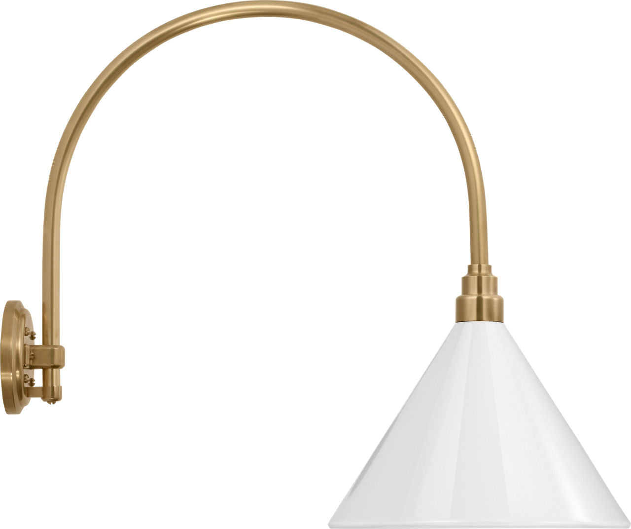 Academy 19.5" Arched Mack Barn Light | Hand-Rubbed Antique Brass | 12.5 | 12.5" White Conical Savannah Shade