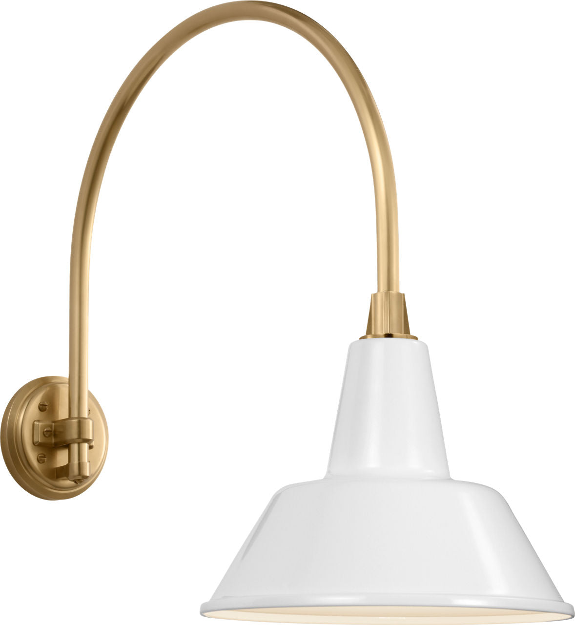 Academy 19.5" Arched Mack Barn Light | Hand-Rubbed Antique Brass | 12.5 | 12.5" White Bowers Shade