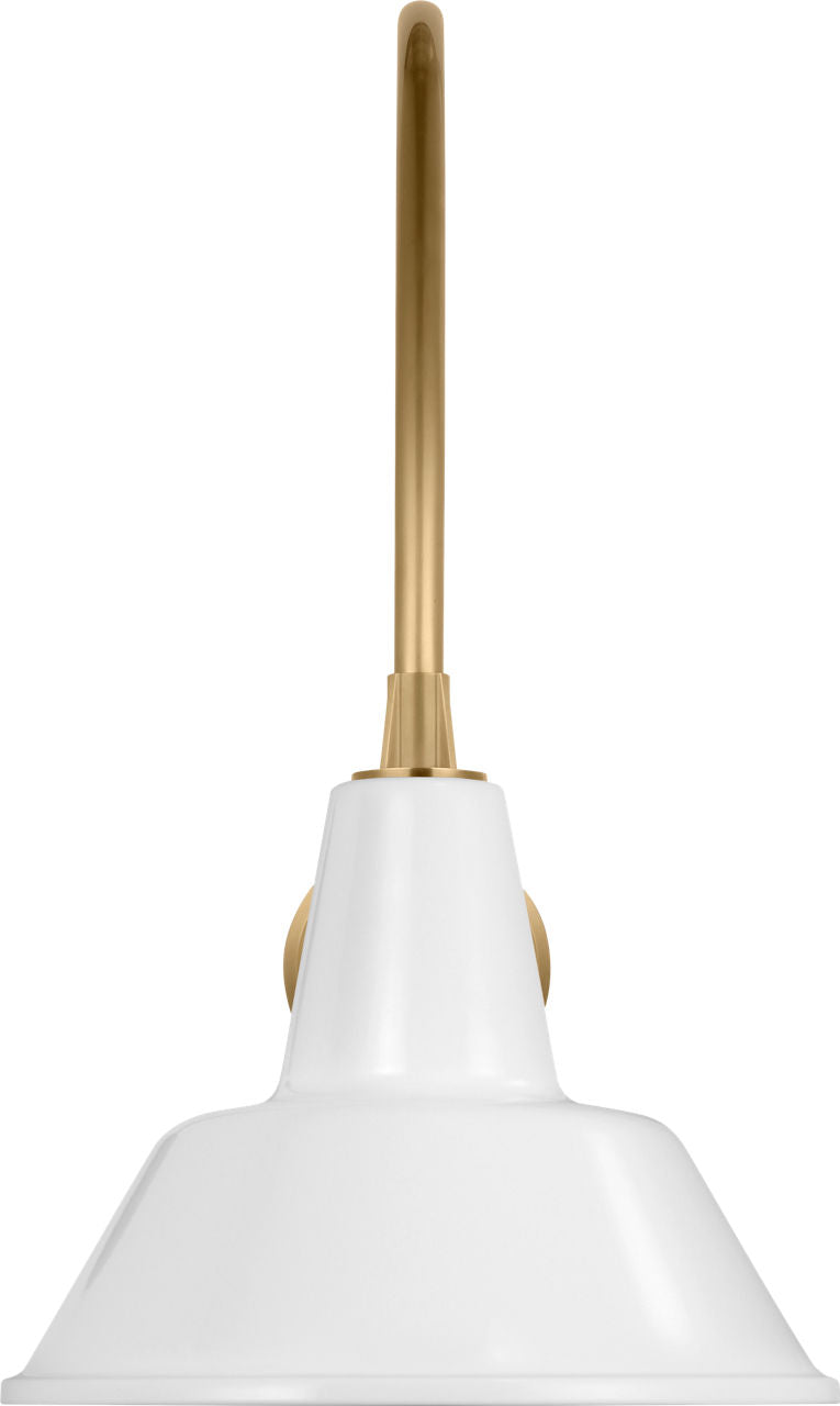 Academy 19.5" Arched Mack Barn Light | Hand-Rubbed Antique Brass | 12.5 | 12.5" White Bowers Shade