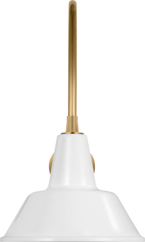 Academy 19.5" Arched Mack Barn Light | Hand-Rubbed Antique Brass | 12.5 | 12.5" White Bowers Shade