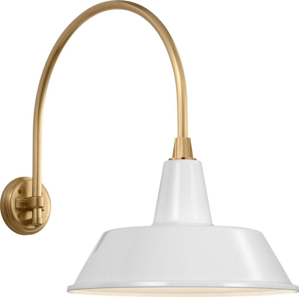 Academy 19.5" Arched Mack Barn Light | Hand-Rubbed Antique Brass | 16 | 16" White Bowers Shade