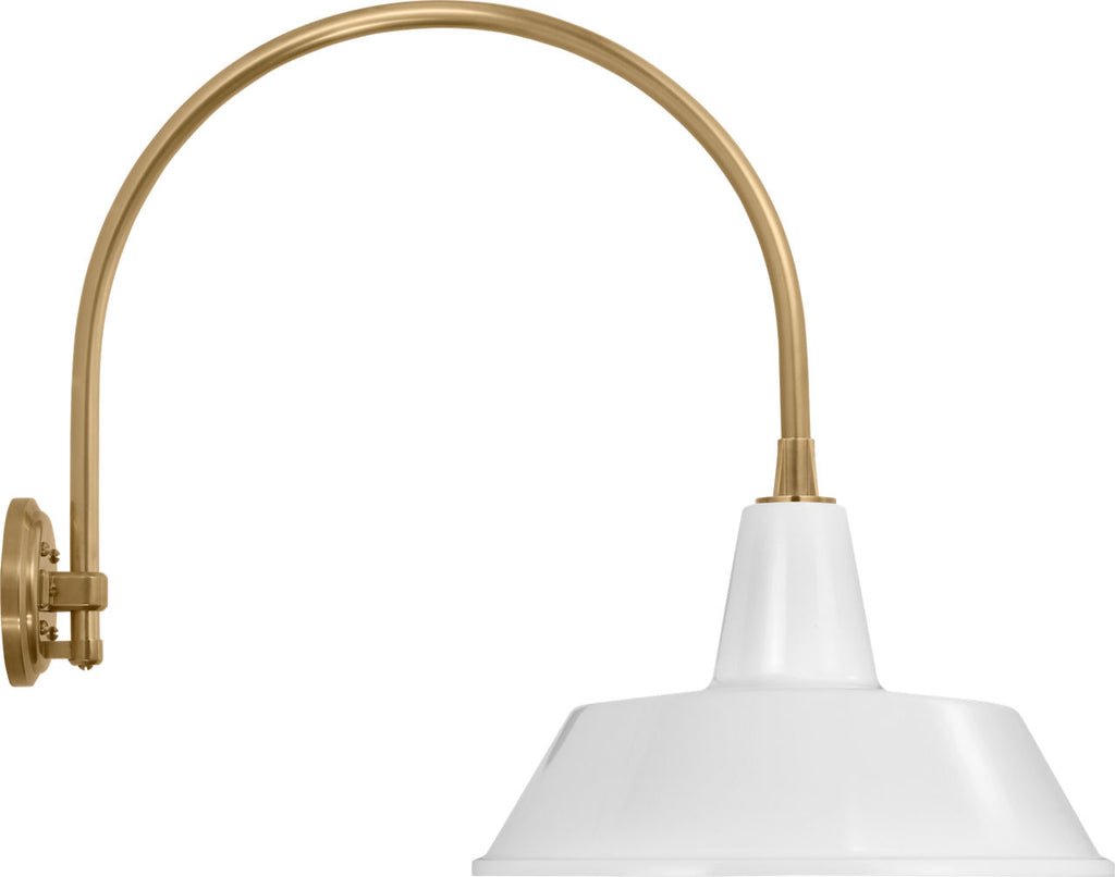 Academy 19.5" Arched Mack Barn Light | Hand-Rubbed Antique Brass | 16 | 16" White Bowers Shade