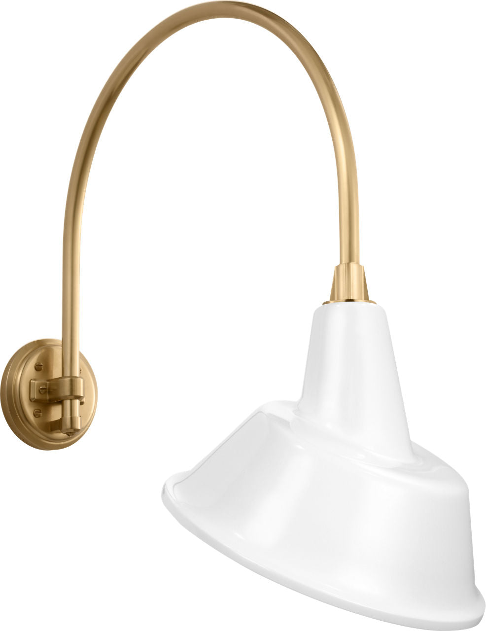 Academy 19.5" Arched Mack Barn Light | Hand-Rubbed Antique Brass | 12.5 | 12.5" White Tilted Bowers Shade
