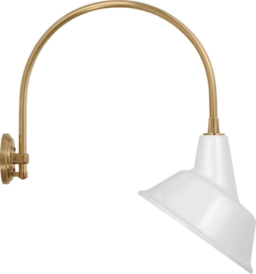 Academy 19.5" Arched Mack Barn Light | Hand-Rubbed Antique Brass | 12.5 | 12.5" White Tilted Bowers Shade