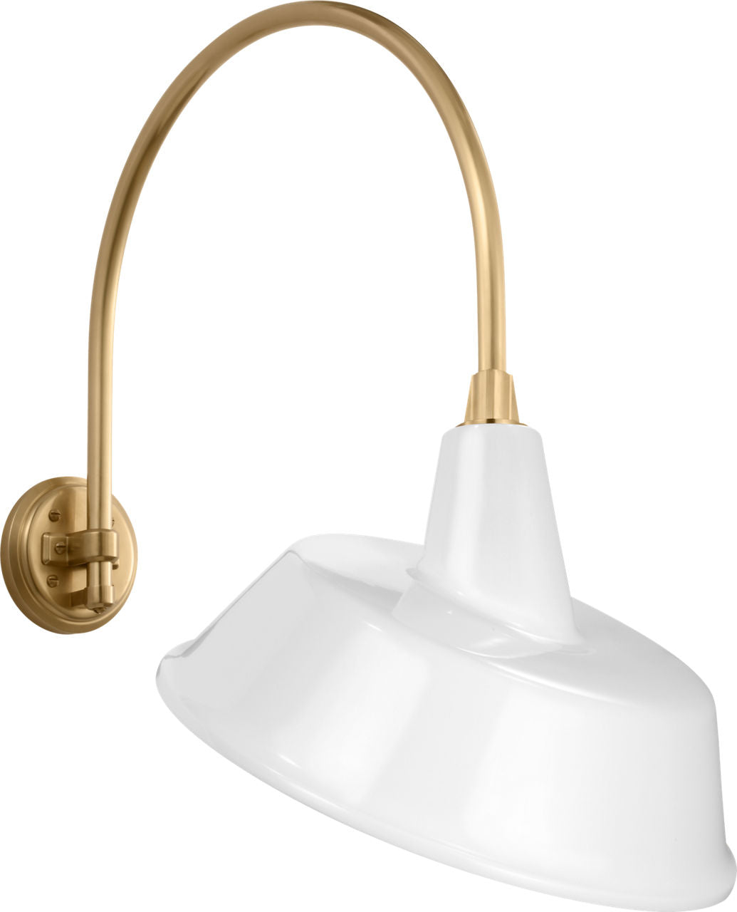 Academy 19.5" Arched Mack Barn Light | Hand-Rubbed Antique Brass | 16 | 16" White Tilted Bowers Shade